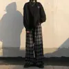 Pantalones a cuadros para mujer para primavera y otoño, pantalones retro estilo coreano ins, pantalones casuales rectos de pierna ancha de cintura alta sueltos, moda