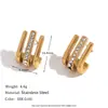 Pendientes de personalidad creativa de nicho de moda europea y americana, acero inoxidable chapado en oro de 18 quilates, gancho mini en forma de J de tres capas, pendientes de pedrería