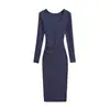 Estilo Deseo Puro Elegante Vestido Bodycon de Manga Larga con Escote Corazón Cintura Fruncida Ajustado Otoño Color Sólido Vestido Largo Chica Popular para Mujer