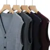 Cardigan Colete Xadrez Masculino Outono Inverno Jacquard Meia-idade Espessado Roupa de Pai Sem Mangas Camada Base de Lã Atacado