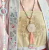 Nuevo Collar Colgante Rosa Estilo Chino con Colgante Redondo, Borla de Vidrio Estilo Antiguo, Accesorio para Hanfu Mamianqun