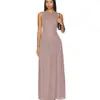 Vestido largo sin mangas de estilo europeo y americano de alta gama con cuello barco, corte ajustado, dobladillo grande plisado, espalda descubierta en V Amazon