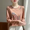 Camiseta Colorida de Manga Longa com Estampa de Zebra para Mulheres, Outono 2025, Malha Casual, Confortável e Fashion para Senhoras