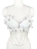 Corset peixe com pedraria e pérolas transfronteiriço, camisola floral com corrente curta, bustiê com franjas e contas, top de festa