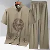 Conjunto de Manga Curta Tang Suit de Verão Masculino para Meia-Idade e Idosos, Roupa de Verão para o Pai, Hanfu Fino de Seda de Gelo, Roupa para Homens Idosos, Vovô