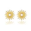 Pendientes de perlas de girasol de acero inoxidable de alta gama, estilo retro francés transfronterizo, joyería europea y americana de alta gama.
