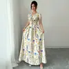 Vestido de Verão 2026 Europeu e Americano Transfronteiriço Feminino com Estampa V-neck Temperamento