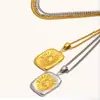 Colar Geométrico Elegante de Nicho Europeu e Americano Transfronteiriço Bicolor Aço Inoxidável Banhado a Ouro 18K Colar com Pingente Rosto de Sol para Mulheres