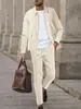 Terno Business Casual Europeu Transfronteiriço Mesmo Estilo Malha Waffle Gola Zíper Moletom Esportivo Calça Longa Jaqueta Terno Masculino