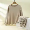 Otoño e Invierno Cuello Redondo Cálido Manga Larga Camiseta Básica Conjunto de Dos Piezas talla extra Casual Ajustado Color Sólido Ropa de Otoño Pantalones de Otoño Traje Interior