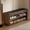 Banqueta para cambiar zapatos para la entrada, uso doméstico, con un toque de lujo ligero, banco para zapatos para recibidor con almacenamiento, se puede usar para sentarse y almacenar, banco largo integrado