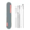 Suministrado directamente por el fabricante, juego de limpiadores de oídos de acero inoxidable, herramienta para eliminar cera de los oídos, herramienta para limpiar los oídos con tubo de almacenamiento, juego portátil de 6 piezas