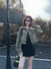 Toma real: Chaqueta de mezclilla estampada retro americana para mujer, estilo otoño, mambo menta, resistente, holgada, corte ajustado