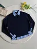 Conjunto de Dos Piezas Coreano Cleanfit Vacaciones de Otoño Empalmado Cuadros Cuello Polo Manga Larga Serie Miu Preppy Camisa Sudadera para Viajes