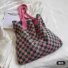 Bolsa con Estampado de Letras para Mujer, Bolso Tote de Gran Capacidad, Bolso de Hombro Simple Versátil, Bolso Tejido de Punto Novedoso Estilo Coreano, Transfronterizo