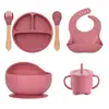 Babetes de Silicone, Babadores de Alimentação para Bebê, Babadores de Comida à Prova d'Água de Grau Alimentício, Babetes Finos para Saliva, Conjunto de Utensílios de Mesa Anti-Sujeira para Crianças