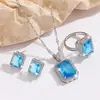 Conjunto de Joias Vintage Colar de Esmeralda Anel Brincos Stud Zircônia Quadrada Estilo Luxo Leve Transfronteiriço Mais Vendido Acessórios de Moda