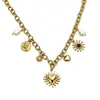 Collar Colgante de Acero Inoxidable con Cadena Gruesa Retro Corazón de Sol Perla Timón Elemento Marino Moda Transfronteriza Europea y Americana
