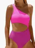 Nuevo Estilo Europeo y Americano Transfronterizo Bloqueo de Color Chica Picante Diseño de un Hombro Ajustado Espalda Descubierta Sexy Traje de Baño Bikini de una Pieza