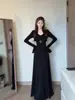 Vestido de Punto Negro Set de Cárdigan de Manga Murciélago para Mujer Otoño Estilo Miss Falda Ligeramente Madura Falda Larga de Gama Alta
