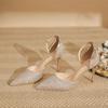 2024 Nuevos Zapatos Baotou Huecos con Correa de Primavera y Otoño Color Champán Más Fáciles de Combinar Zapatos de Novia Zapatos de Boda Modernos y a Cuadros Zapatos Individuales