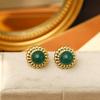 Elegantes pendientes de cáñamo francés con encaje de perla, ágata roja, ojo de tigre, pesados pendientes circulares de oro de 18 quilates, estilo retro