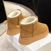 Botas de Neve Grossas de Couro Genuíno Unissex, Sapatos Melard Femininos, Botas Curtas para Casais Europeus e Americanos, Sapatos de Algodão Grossos Quentes de Inverno