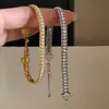 Pulsera de encaje trenzado de plata de ley S925 con diamantes completos, chapada en oro, lujo ligero, a la moda, de alta gama, versátil, diseño de nicho