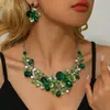 Conjunto de Colar e Brincos Florais Europeus e Americanos Populares Transfronteiriços, Joias com Pedras de Cristal, Acessórios de Vestuário para Noivas e Senhoras para Banquetes