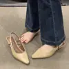 Sandálias fechadas de ponta fina de luxo estilo francês para mulheres, nova coleção primavera/verão 2026, bico fino, corte baixo, salto fino, sapatilhas elegantes