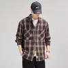 Camisa xadrez retro clássica americana para homens, manga longa, nova marca trendy casual britânica 2026 jaqueta camisa para primavera e outono para homens