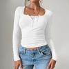 Comercio exterior transfronterizo Di Yun otoño e invierno 2024 Amazon Europa y América Y2K top acanalado ajustado con botones de encaje cuello en U ropa de mujer