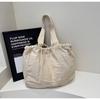 Bolsos para Mujer Estilo Coreano Simple Cordón Bolso de Mano Casual Gran Capacidad Bolsa de Lona Lavada Color Sólido Bolso de Hombro para Mujer