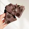Presilha de Cabelo Triângulo de Pelúcia com Laço Estampa Leopardo Bolinhas para Mulheres, Presilha Grande de Tubarão para Outono e Inverno, Acessório de Cabelo