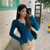 Camiseta de manga longa com zíper duplo e estampa de letras estilo coreano para mulheres, outono, slim fit, valoriza a silhueta, top cardigã curto 26282