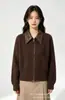 Cardigan de tricô patchwork com gola de couro, novo para o outono, estilo coreano, com zíper e listras verticais, casaco feminino elegante e slim-fit