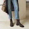 Botines de Ante Francés para Mujer Otoño Invierno 2026 Estilo Nuevo Tacón Grueso Punta Cuadrada Adelgazantes Botas Martin Cremallera Trasera Botines Elásticos para Mujer