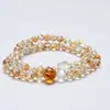 Pulsera de Cristal Natural Burbuja Naranja Dorada con Hojuela Dorada Carpa Cristal Blanco para Mujeres, Pulsera Versátil Regalo al por Mayor