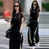 Conjunto Esportivo de Verão Feminino da Moda Street Style, Novo Conjunto de Duas Peças com Calça de Perna Larga Curva de Manga Curta Slim Fit