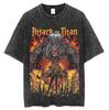 Camiseta de manga corta con estampado de batik lavado, estilo vintage de calle principal, de gran tamaño y con estampado de anime japonés gigante