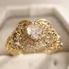 Anillo Floral de Zirconia Microincrustada Transfronterizo Nuevo de Huajie, Anillo de Corazón con Diamantes Completos Estilo Minimalista Joyería al Por Mayor