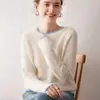 Suéter de Cachemir Grueso con Cuello Redondo y Bloques de Color para Mujer Otoño Invierno 2025 100% Cachemir Puro Manga Raglán Suéter Base de Punto
