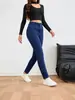 Comercio Electrónico Transfronterizo Europa y América Amazon Ropa de Mujer Terciopelo Plus Cintura Ancha Botones Levanta Glúteos Alta Elasticidad Mezclilla JEAN Skinny Pantalones de Mujer