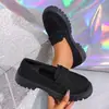 Mocasines de tacón grueso de talla grande con plataforma, tela de lentejuelas, sin cordones, corte profundo, estilo europeo americano, mocasines de suela gruesa para mujer