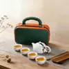 Juego de Té de Viaje con Tetera Xishi, Una Tetera y Cuatro Tazas, Bolsa Portátil para Exteriores, Taza de Preparación Rápida Kiln Ding, Souvenir de Regalo de Cerámica