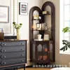 Gabinete de Esquina de Viento Usado para Sala de Estar, Esquina de Pared, Esquina Curva, Gabinete Pequeño para Apartamento, Gabinete de Almacenamiento de Esquina de Piso, Vitrina Retro de Cristal