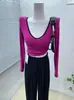 Ins Internet Popular Estilo Extranjero Color de Contraste Cuello en V Ajustado Sexy Manga Larga Camiseta Mujer Corta Ajustada Camisa Base Interior Top Delgado