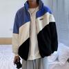 Chaqueta de Lana de Cordero Japonesa para Hombre Otoño e Invierno Cuello Alto Cuello Vertical Sudadera de Forro Polar para Pareja Color Block Forro Polar Chaqueta de Lana de Cordero