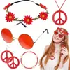 Traje Hippie Boêmio dos Anos 60 Festival Fantasia Cosplay Adereços Conjunto de Tiara de Flores Colar