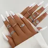 Anel Cruzado Europeu e Americano Novo Estilo Flor Recortada Pássaro Coração Anel Retro Acessível de Luxo Conjunto de Joias de Mão de 10 Peças para Mulheres